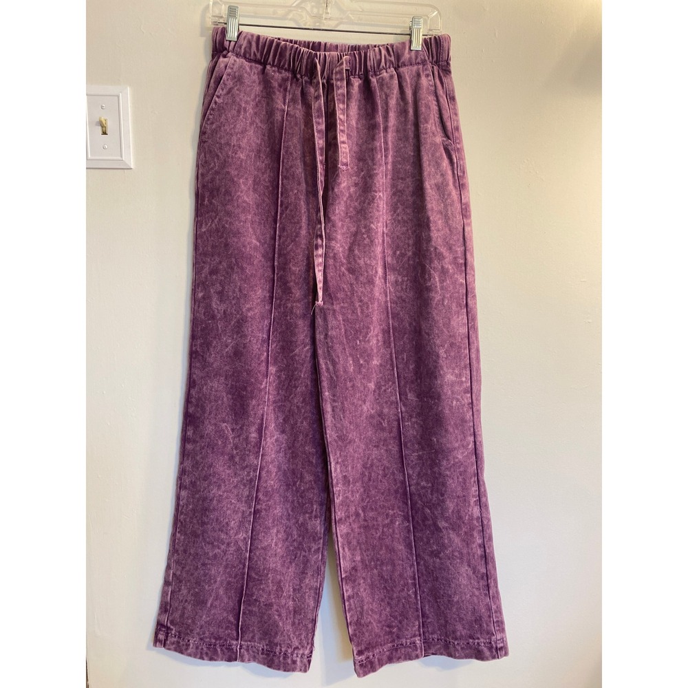 Unbranded Purple Acid Wash Wide Leg Cotton Denim Drawstring Pants Womens Medium